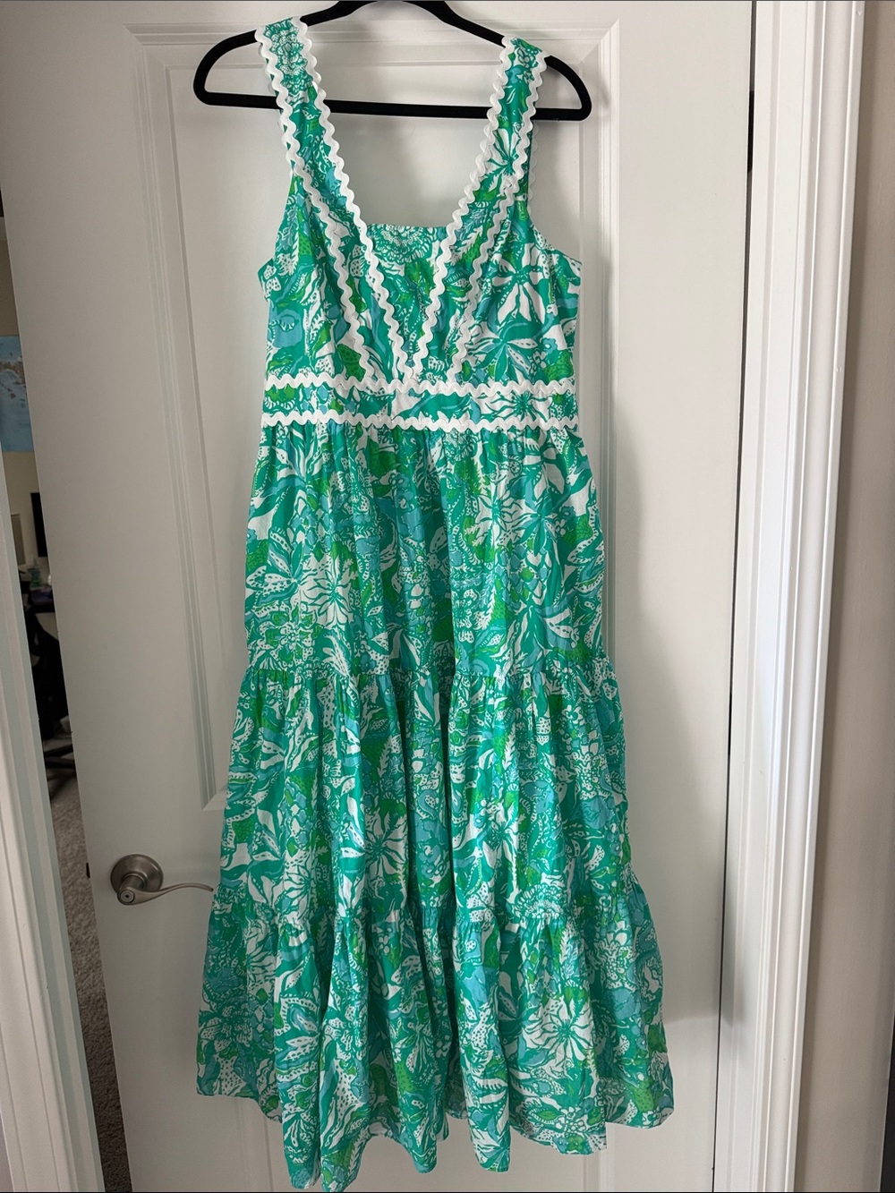Lilly Pulitzer Green Floral Sundress with White Trim